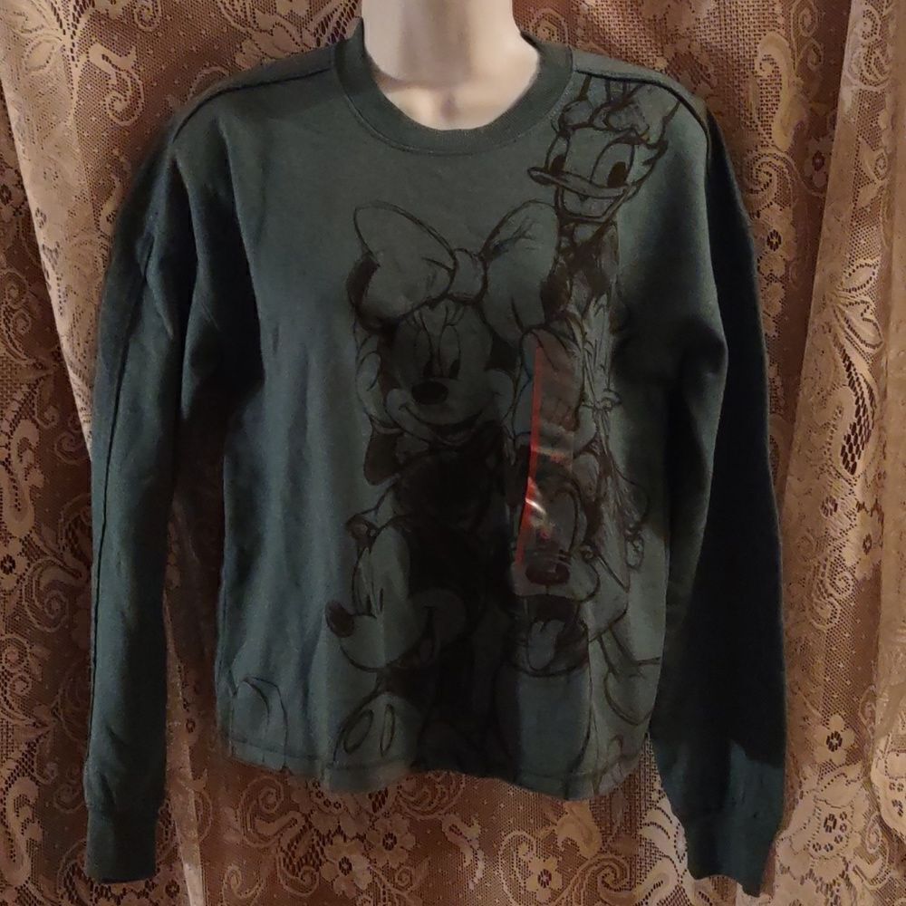 New‎ Disney Mickey and Friends Teal Black Women's XS Crop Sweatshirt Loose Fit